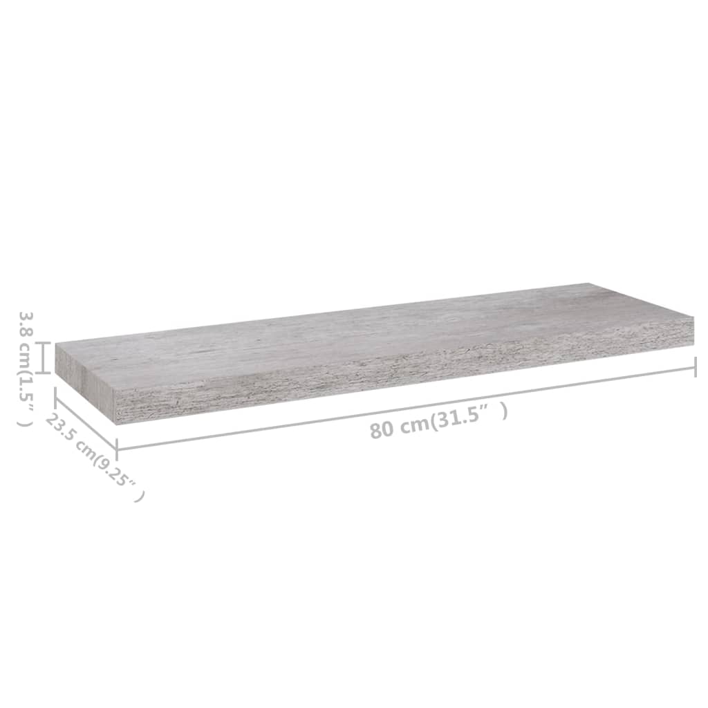 vidaXL Półki ścienne, 4 szt., szarość betonu, 80 x 23,5 x 3,8 cm, MDF