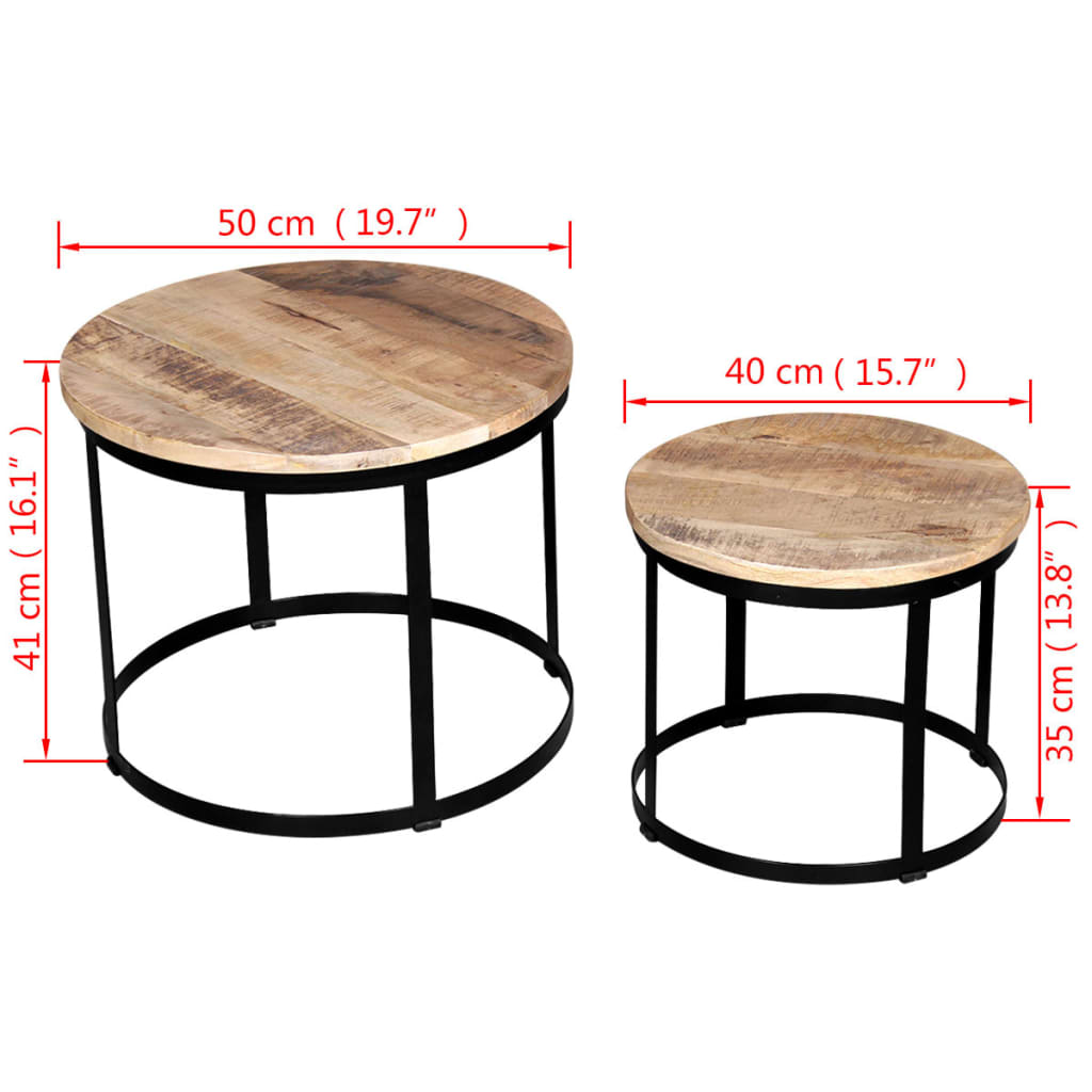 vidaXL Dwa stoliki kawowe z surowego drewna mango, okrągłe 40 i 50 cm