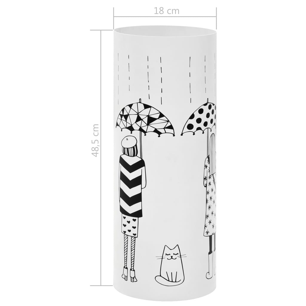 vidaXL Stojak na parasole, wzór z kobietami i kotem, stalowy, biały