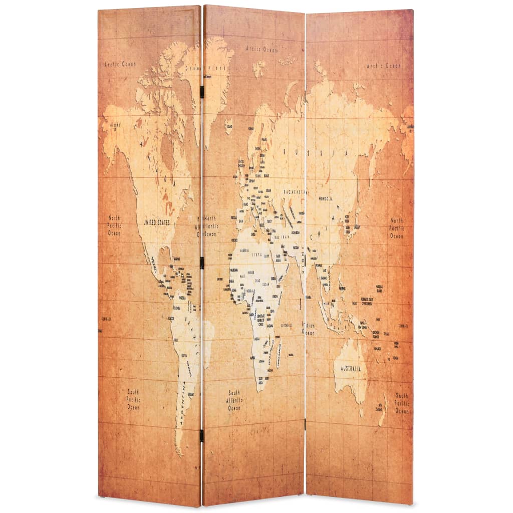 vidaXL Składany parawan, 120x170 cm, mapa świata, żółty