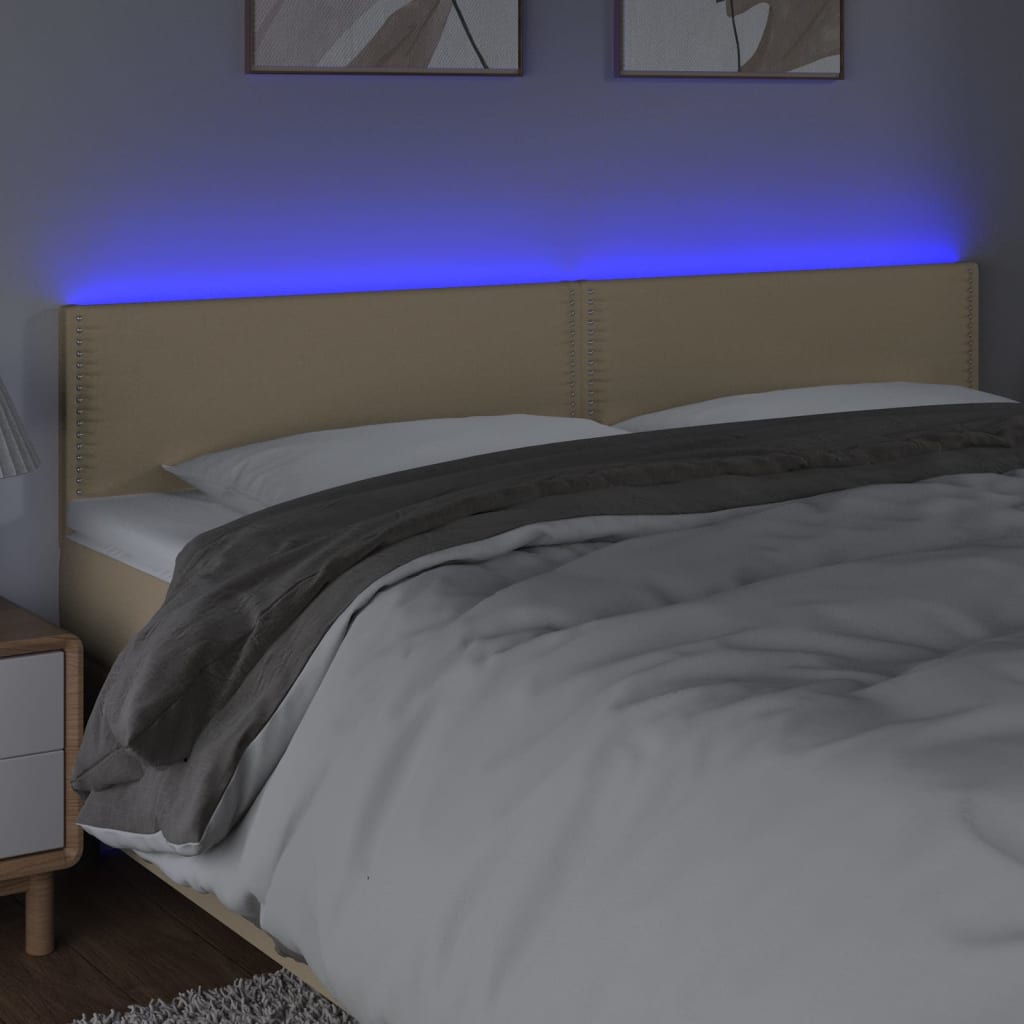 vidaXL Zagłówek do łóżka z LED, kremowy, 200x5x78/88 cm, tkanina
