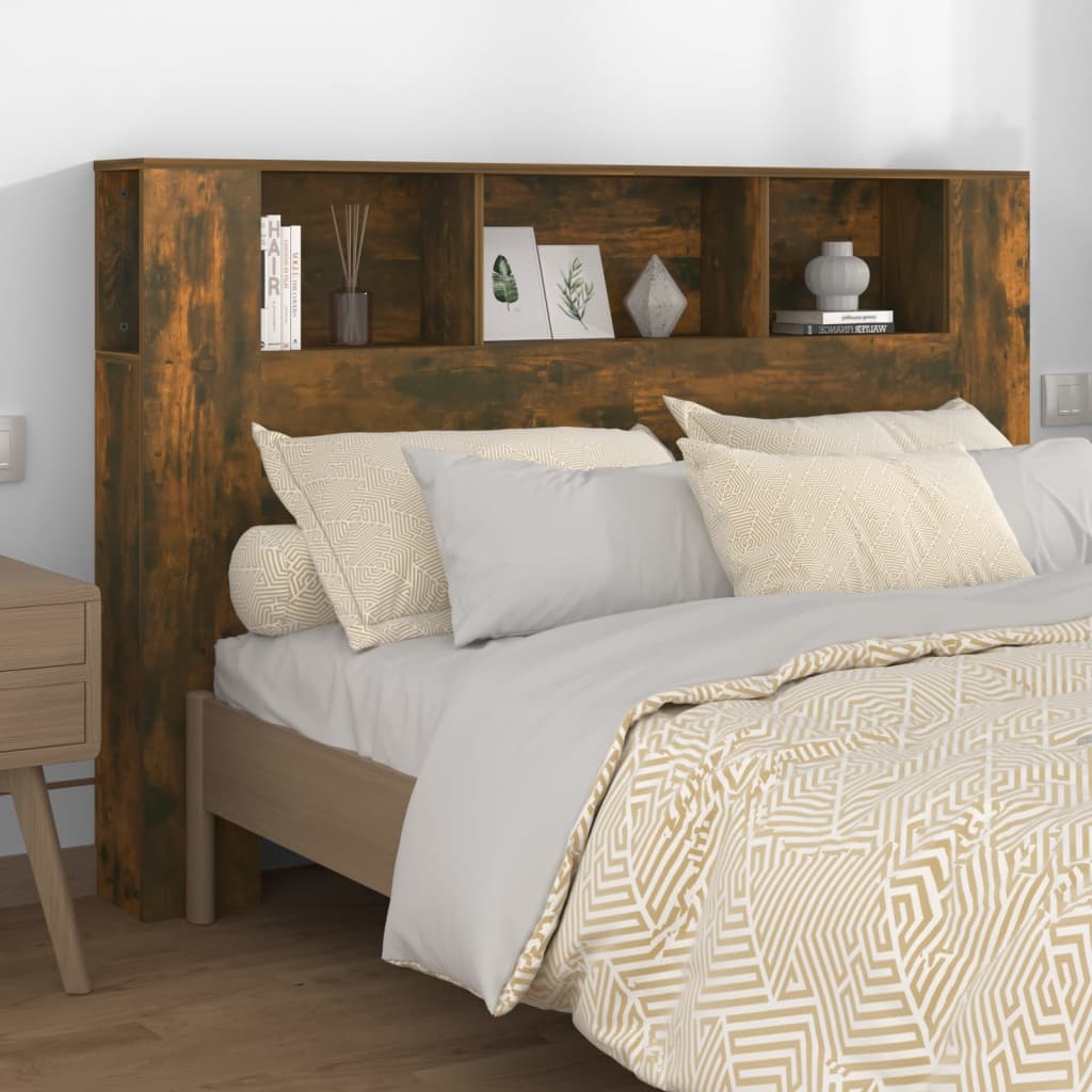 vidaXL Wezgłowie łóżka z półkami, przydymiony dąb, 160x18,5x104,5 cm