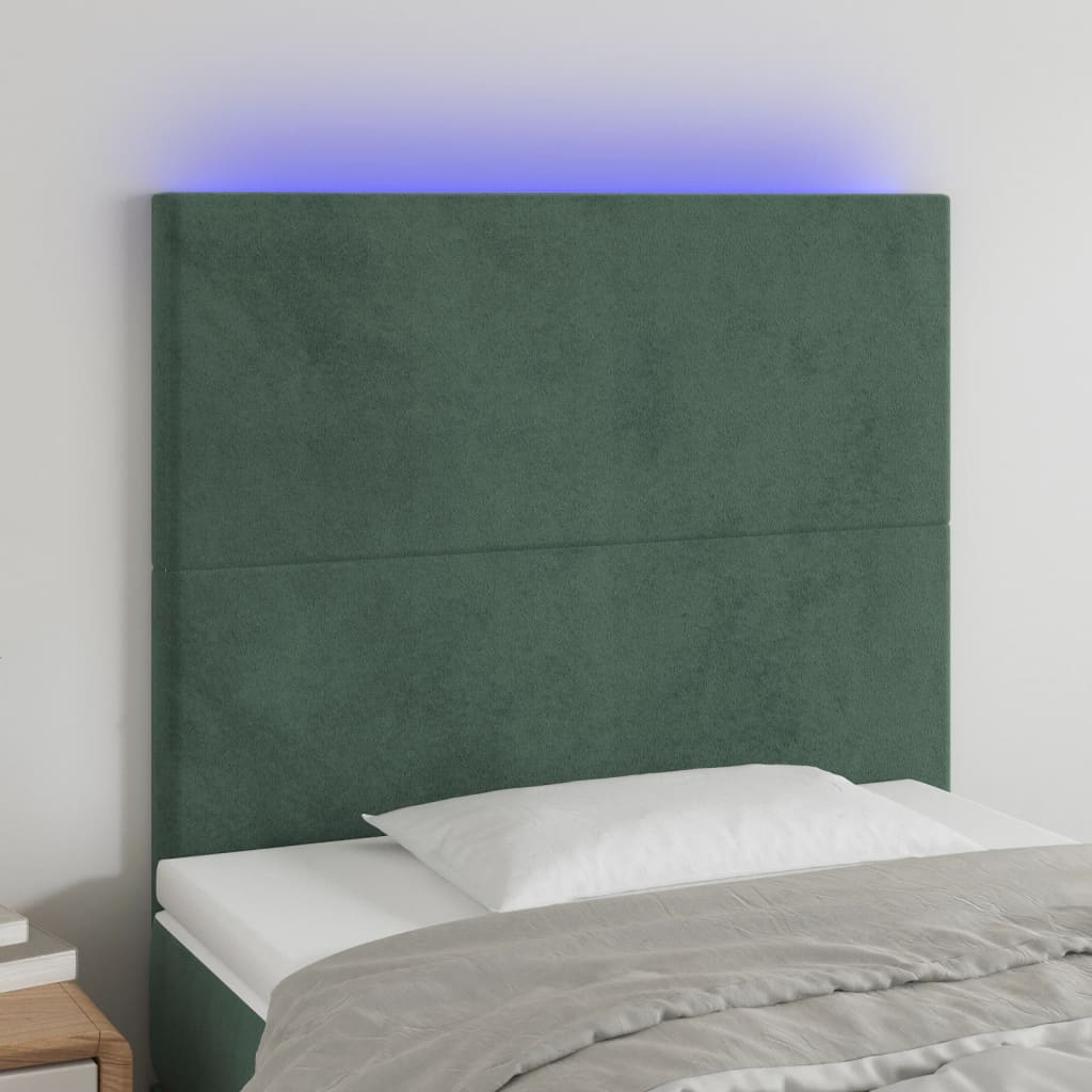 vidaXL Zagłówek do łóżka z LED, ciemnozielony, 90x5x118/128cm, aksamit