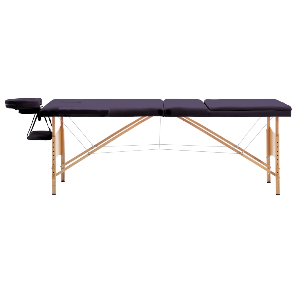 vidaXL Składany stół do masażu, 3-strefowy, drewniany, fioletowy