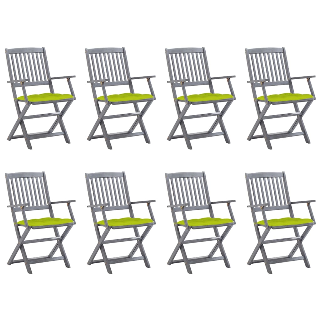 vidaXL Składane krzesła ogrodowe z poduszkami, 8 szt., drewno akacjowe