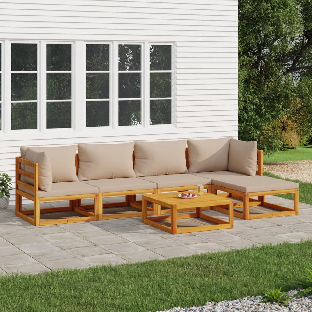 vidaXL 6-cz. zestaw wypoczynkowy do ogrodu, poduszki taupe, drewno