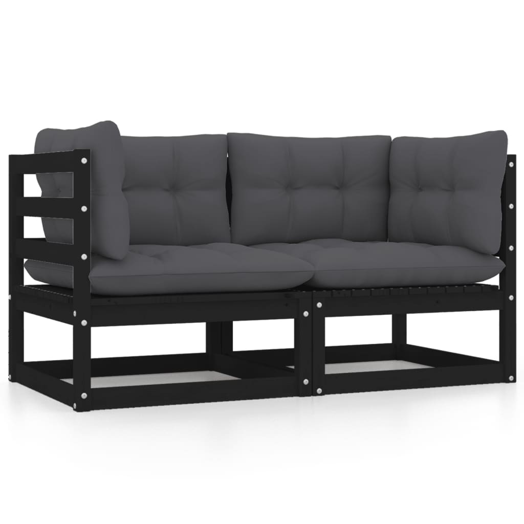 vidaXL 2-osobowa sofa ogrodowa z poduszkami, czarna, drewno sosnowe