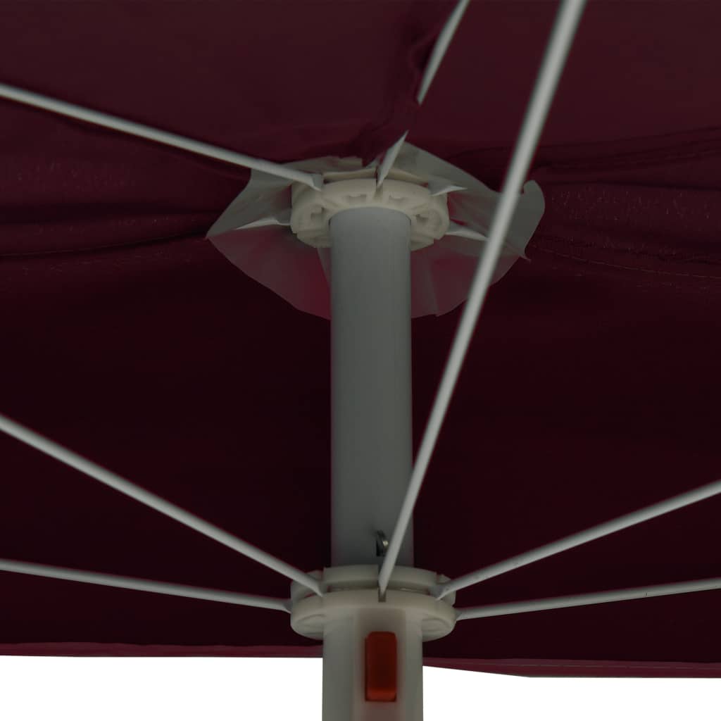 vidaXL Półokrągły parasol ogrodowy na słupku, 180x90 cm, bordowy