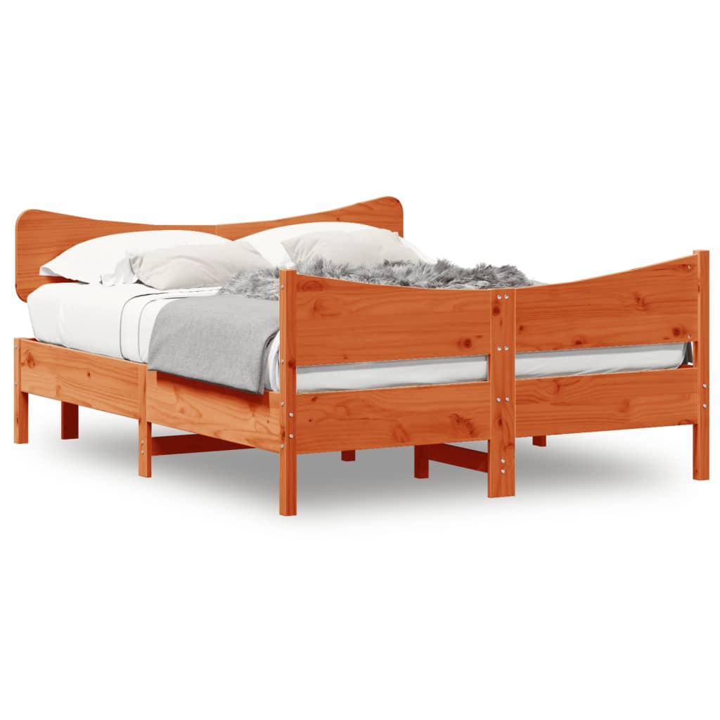 vidaXL Rama łóżka z wezgłowiem, woskowy brąz, 140x200 cm, sosnowa