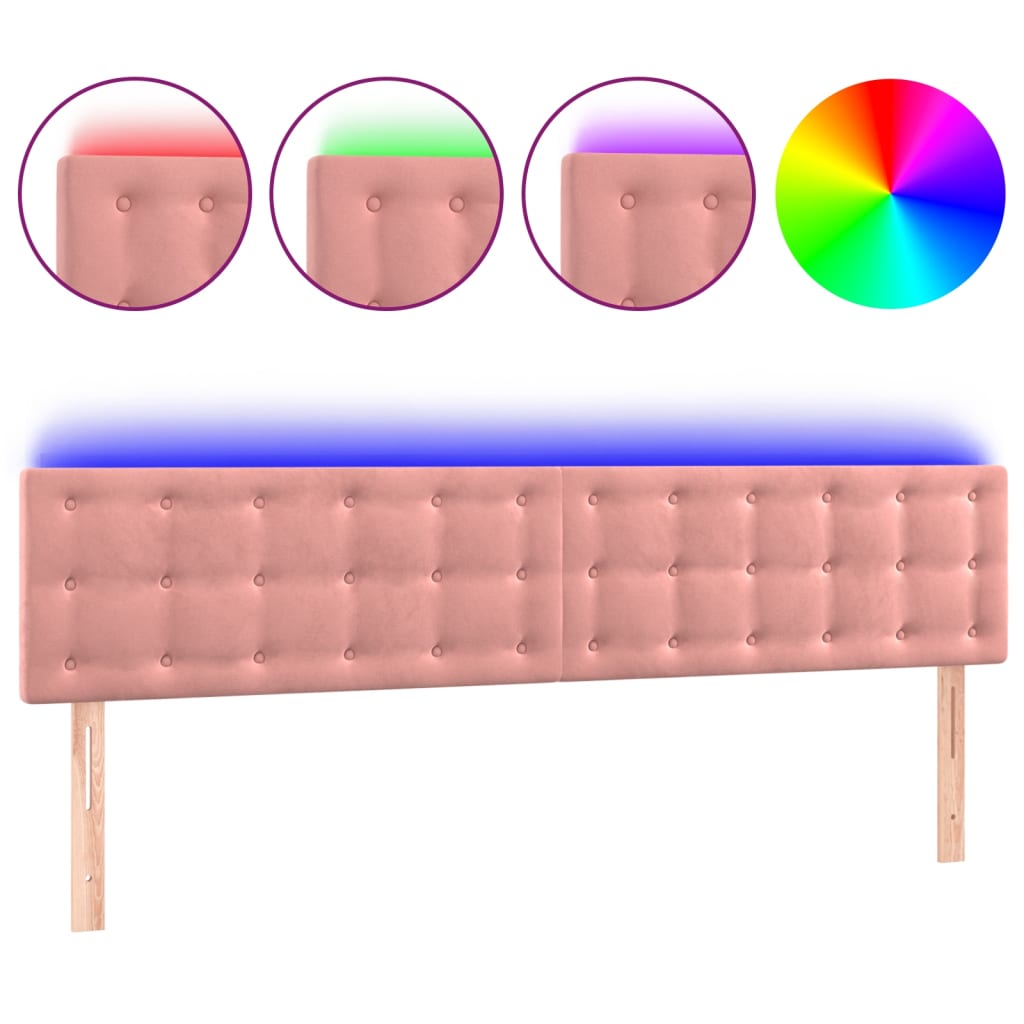 vidaXL Zagłówek do łóżka z LED, różowy, 160x5x78/88 cm, aksamit
