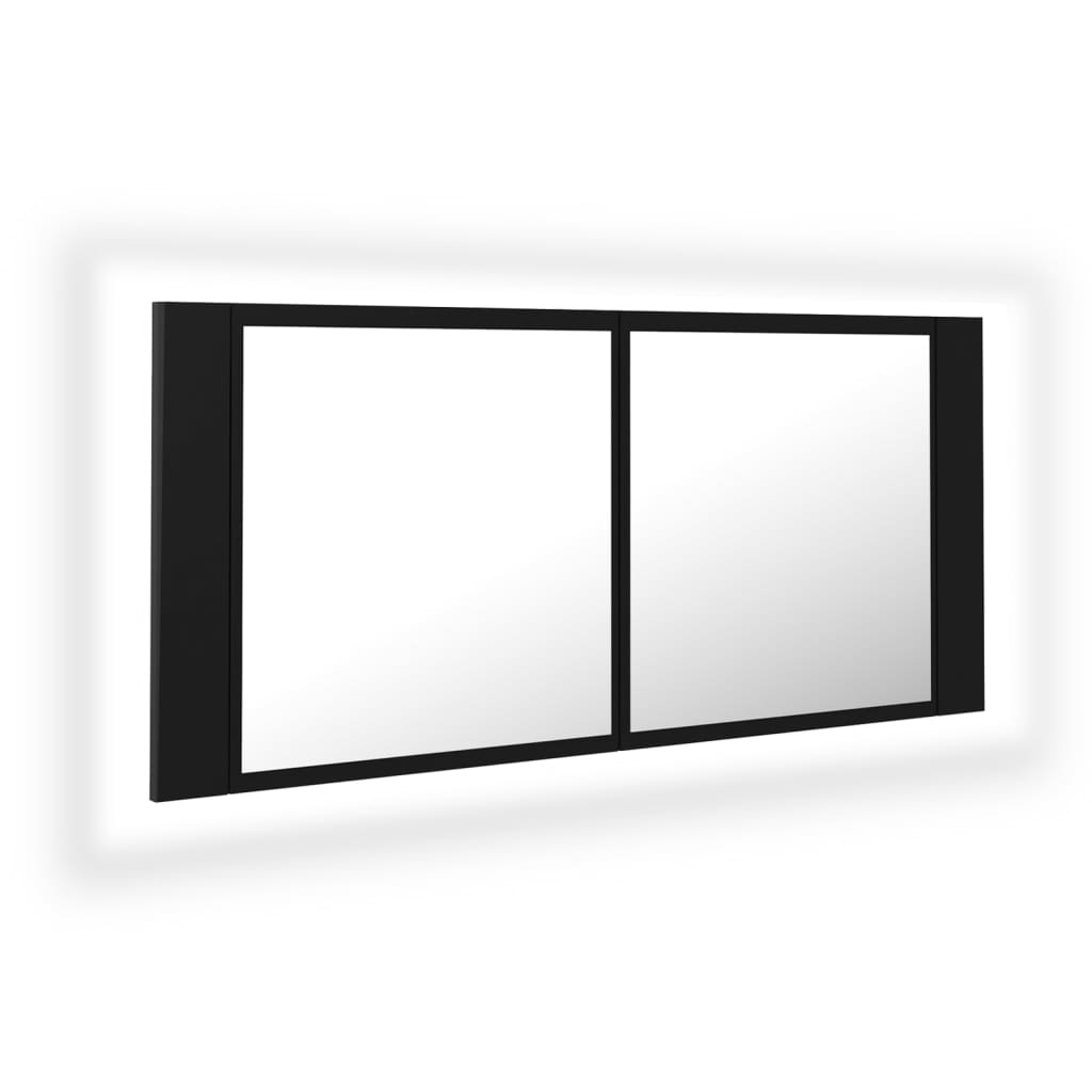 vidaXL Szafka łazienkowa z lustrem i LED, czarna, 100x12x45 cm, akryl
