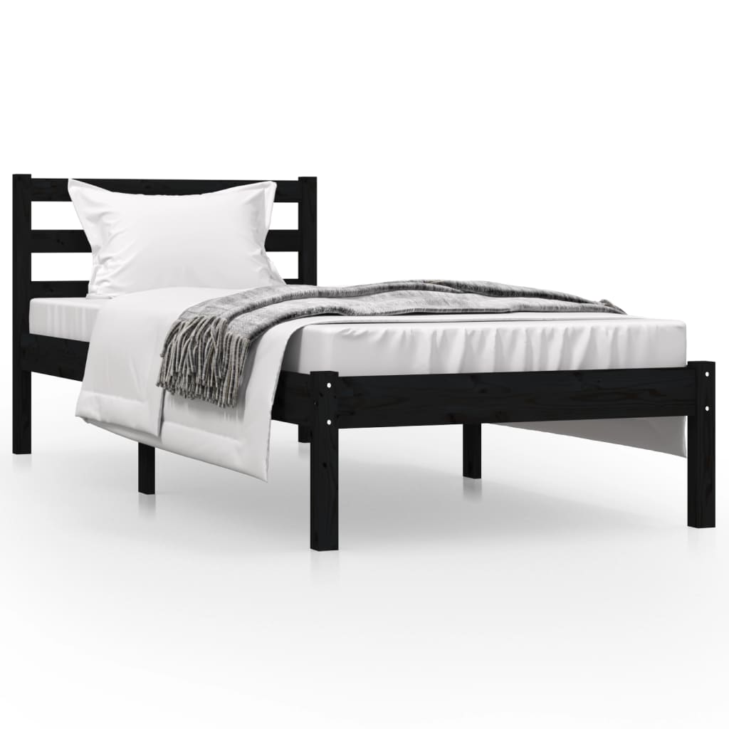 vidaXL Rama łóżka, czarna, lite drewno sosnowe, 75x190 cm, pojedyncza