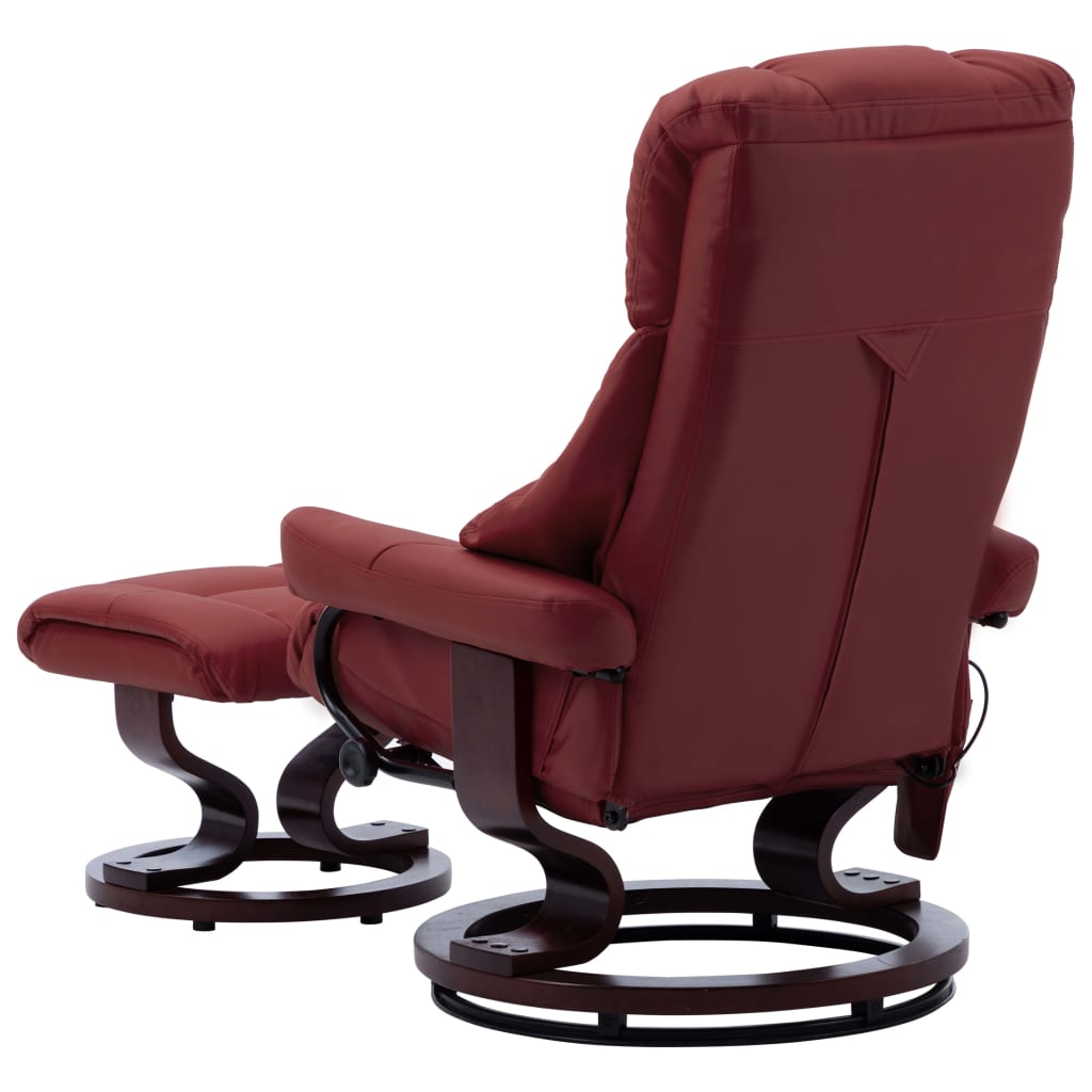vidaXL Rozkładany fotel masujący, kolor wina, ekoskóra i gięte drewno