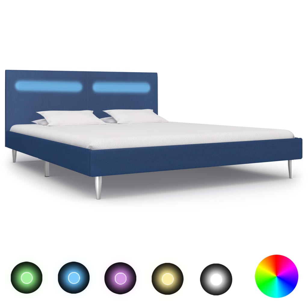 vidaXL Rama łóżka z LED, niebieska, tapicerowana tkaniną, 160 x 200 cm