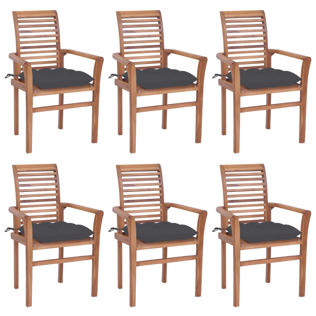 vidaXL Krzesła stołowe z antracytowymi poduszkami, 6 szt., tekowe