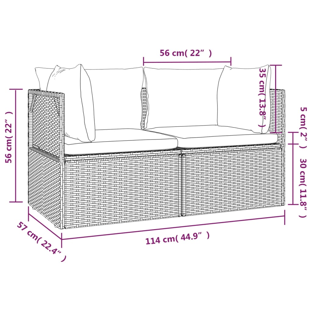 vidaXL 2-osobowa sofa ogrodowa z poduszkami, szara, polirattan