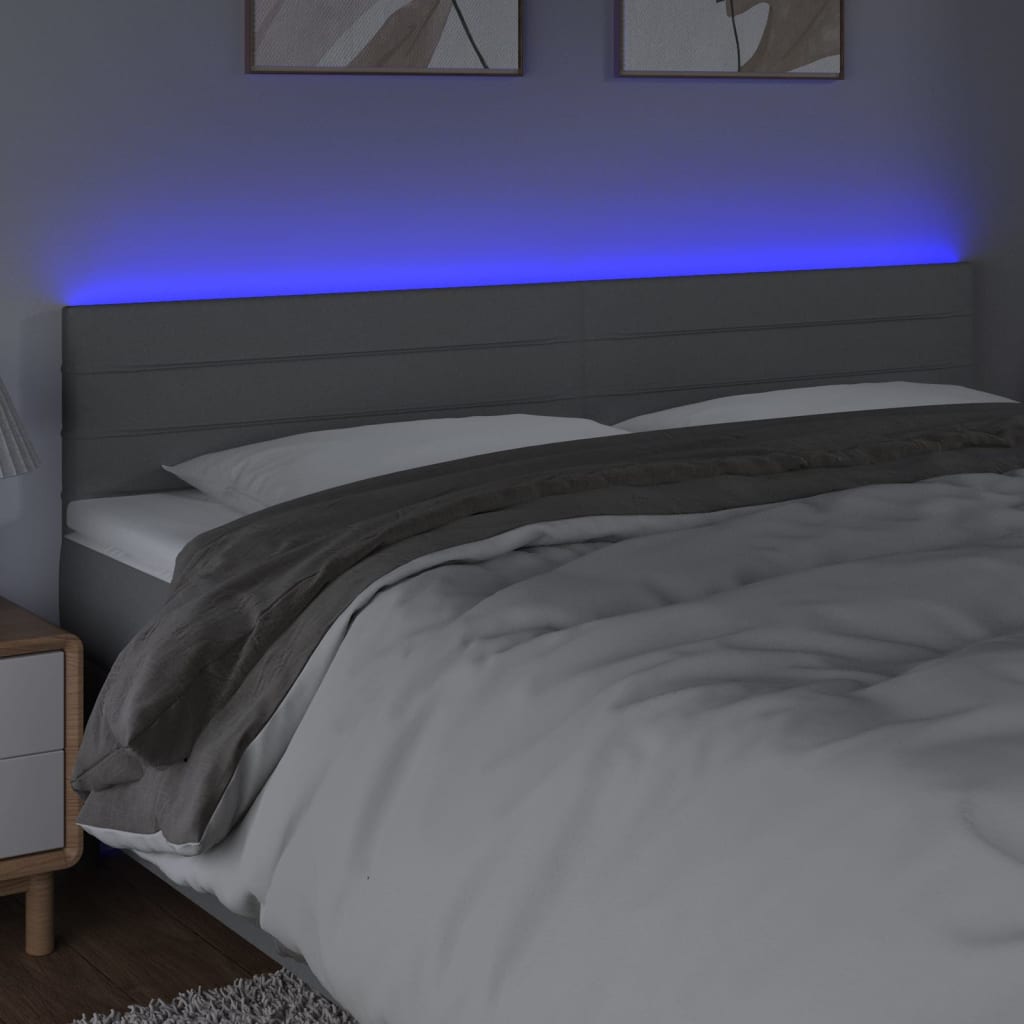 vidaXL Zagłówek do łóżka z LED, jasnoszary, 160x5x78/88 cm, tkanina