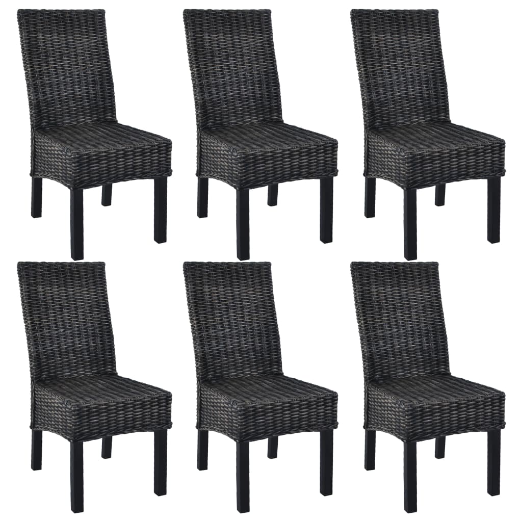 vidaXL Krzesła stołowe, 6 szt., czarne, rattan Kubu i drewno mango