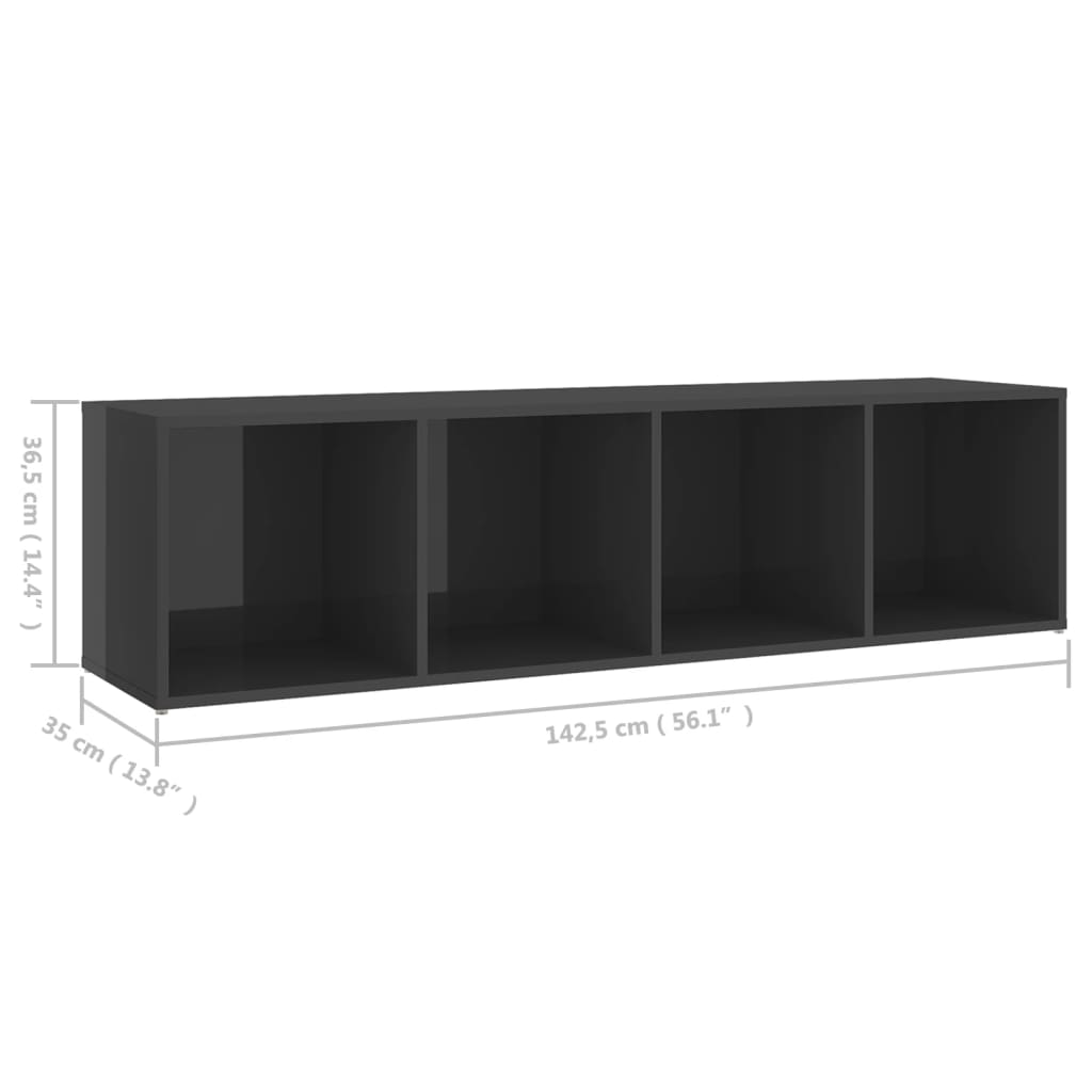 vidaXL Szafka pod TV, wysoki połysk, szara, 142,5x35x36,5 cm, płyta