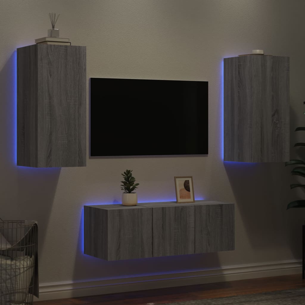 vidaXL 4-częściowy zestaw mebli TV z LED, szary dąb sonoma