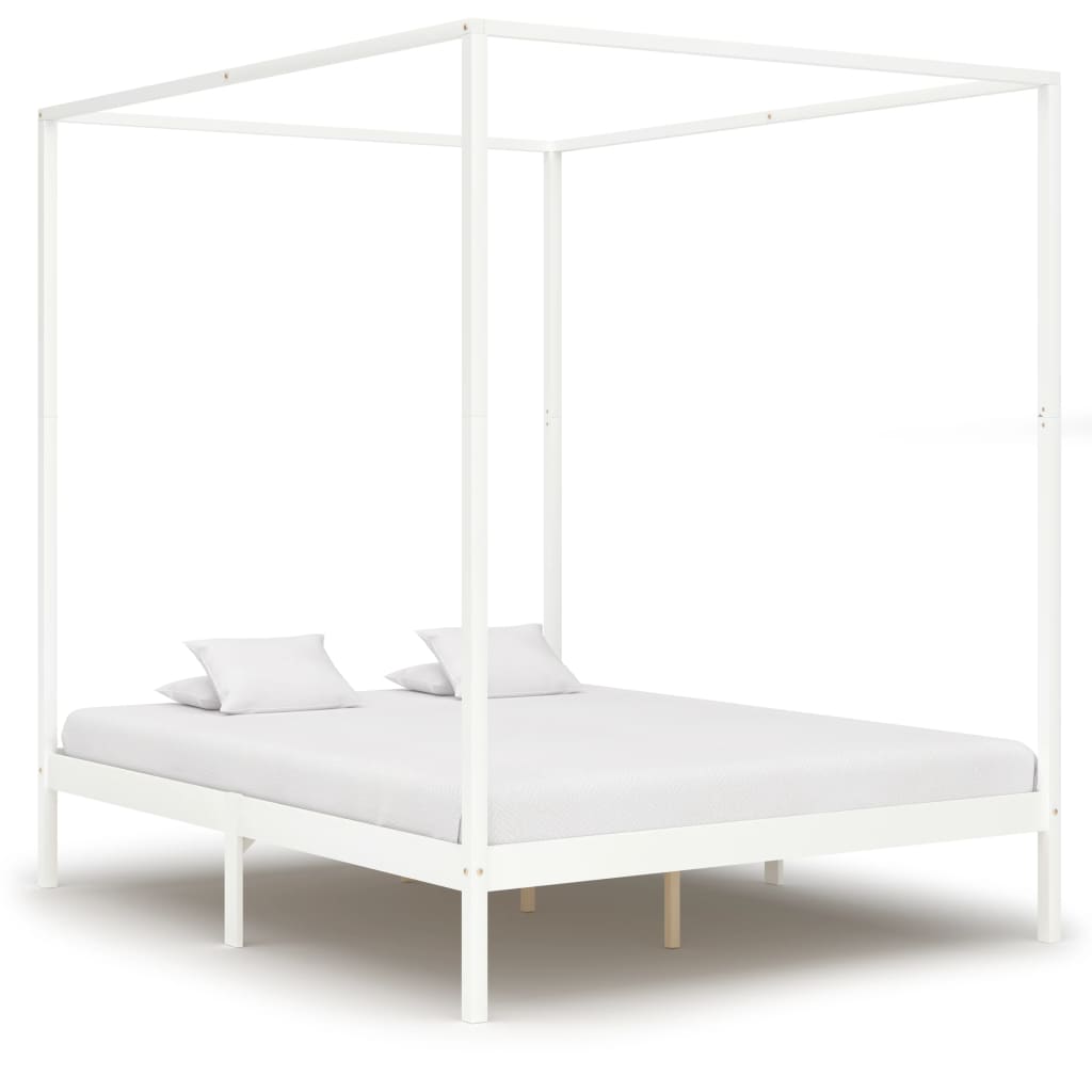 vidaXL Rama łóżka z baldachimem, 4 szuflady, biała, sosna, 160x200 cm