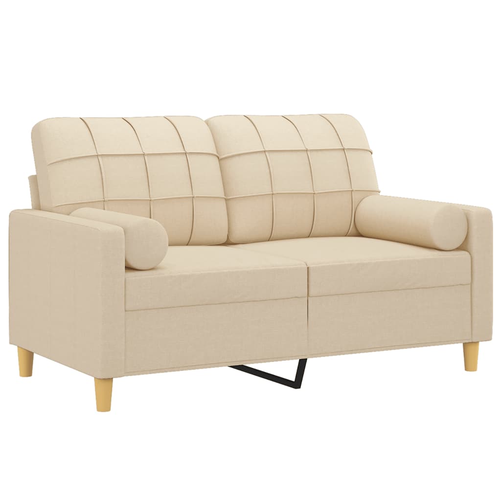 vidaXL 2-osobowa sofa z poduszkami, kremowa, 120 cm, tkanina