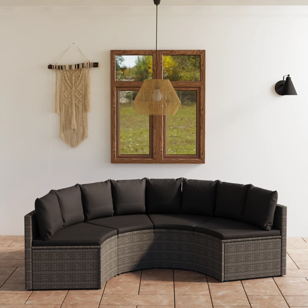 vidaXL 4-częściowa sofa do ogrodu, z poduszkami, polirattan, szara
