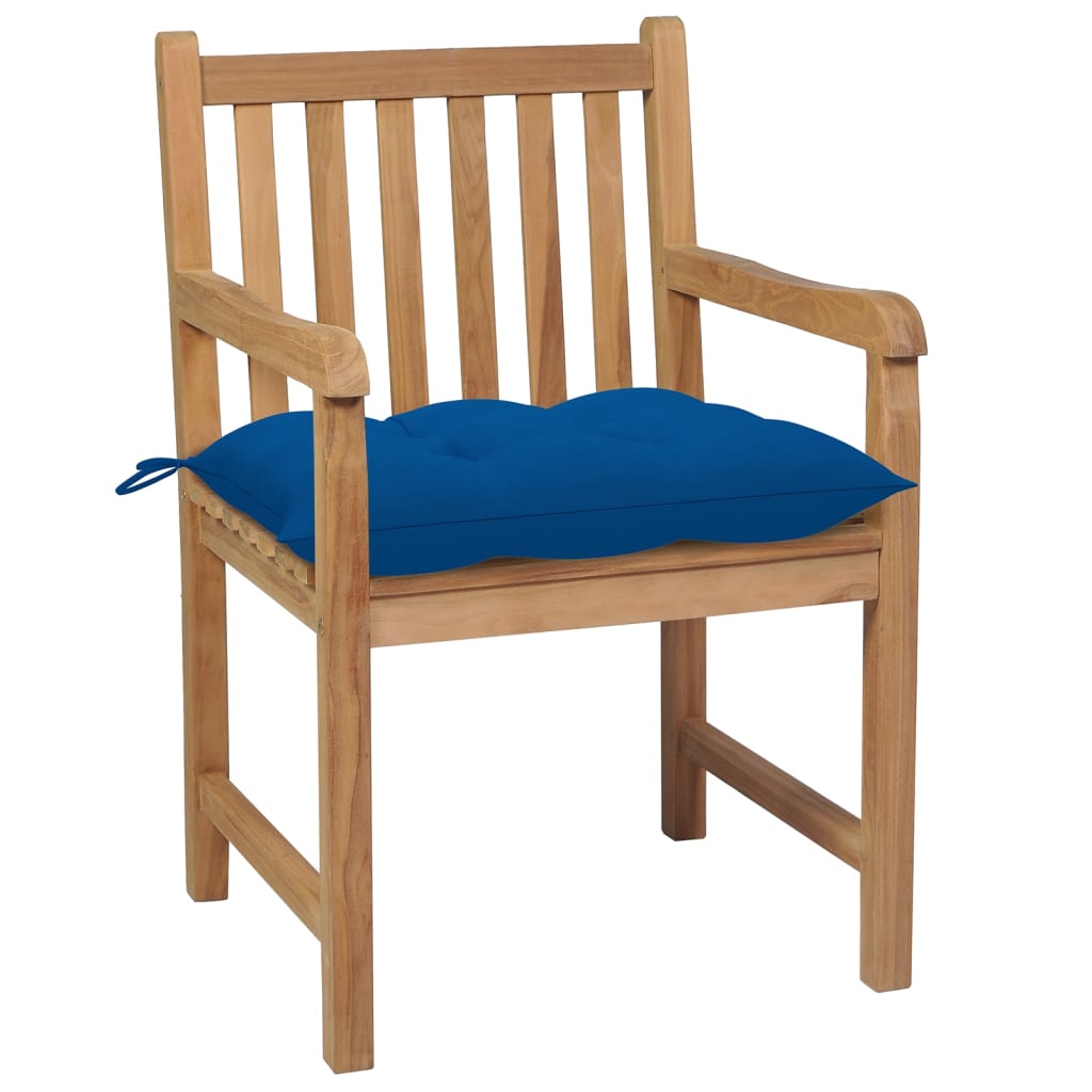 vidaXL Krzesła ogrodowe z niebieskimi poduszkami, 4 szt., tekowe