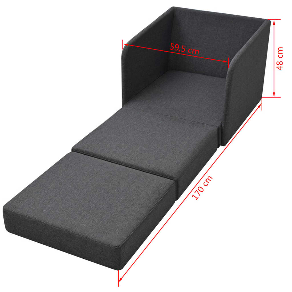 vidaXL Rozkładany fotel, ciemnoszary, tkanina