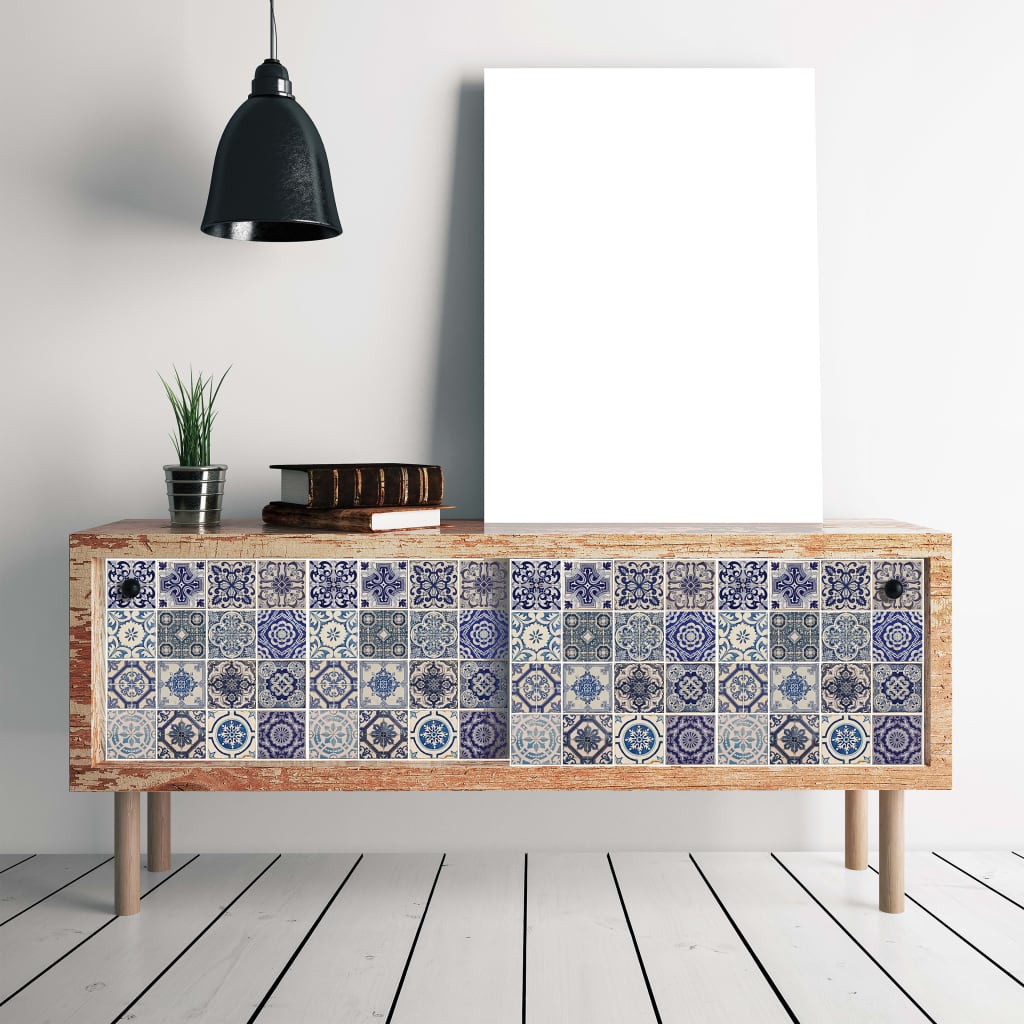 WALPLUS Naklejki na ścianę, niebieskie azulejo, 54x54 cm, 4 arkusze