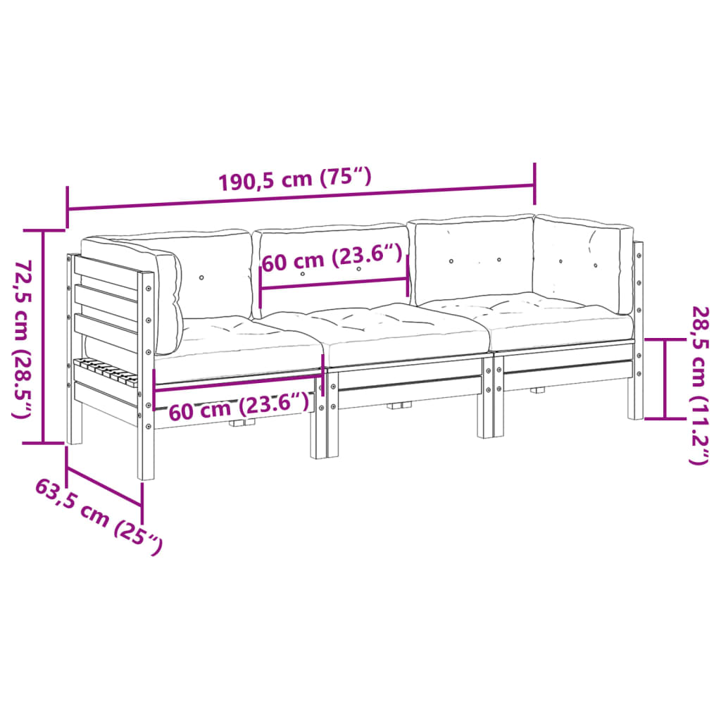 vidaXL 3-cz zestaw mebli ogrodowych z poduszkami, impregnowana sosna