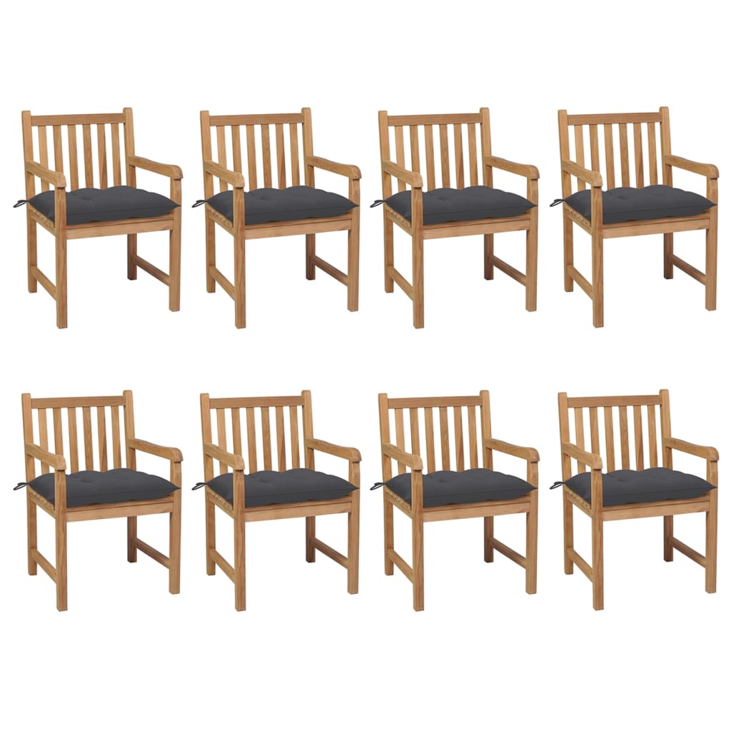 vidaXL Krzesła ogrodowe z antracytowymi poduszkami, 8 szt., tekowe