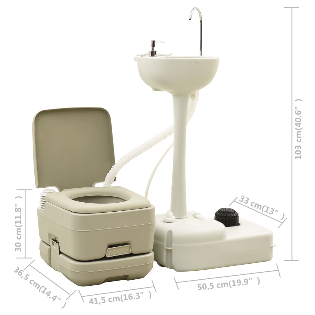 vidaXL Przenośna toaleta turystyczna 10+10 L z umywalką 20 L, szara