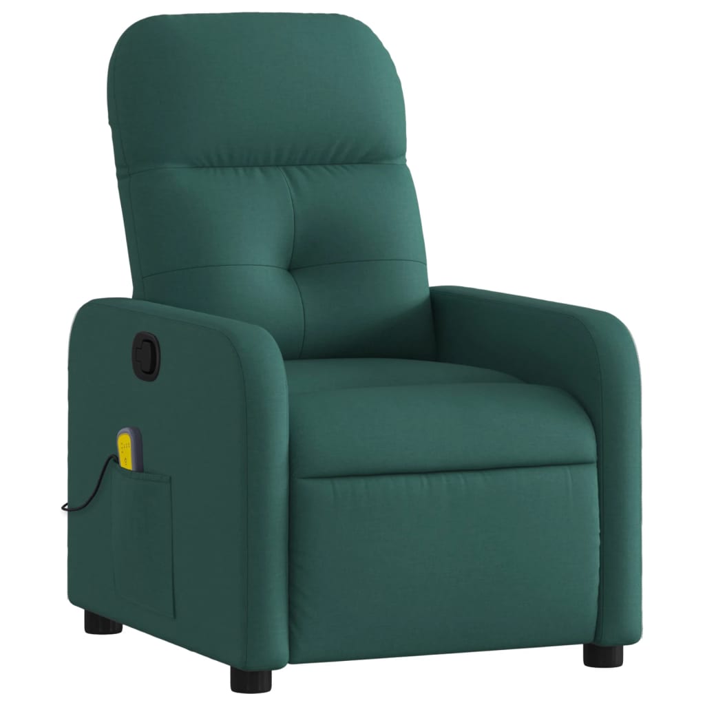 vidaXL Rozkładany fotel masujący, ciemnozielony, obity tkaniną