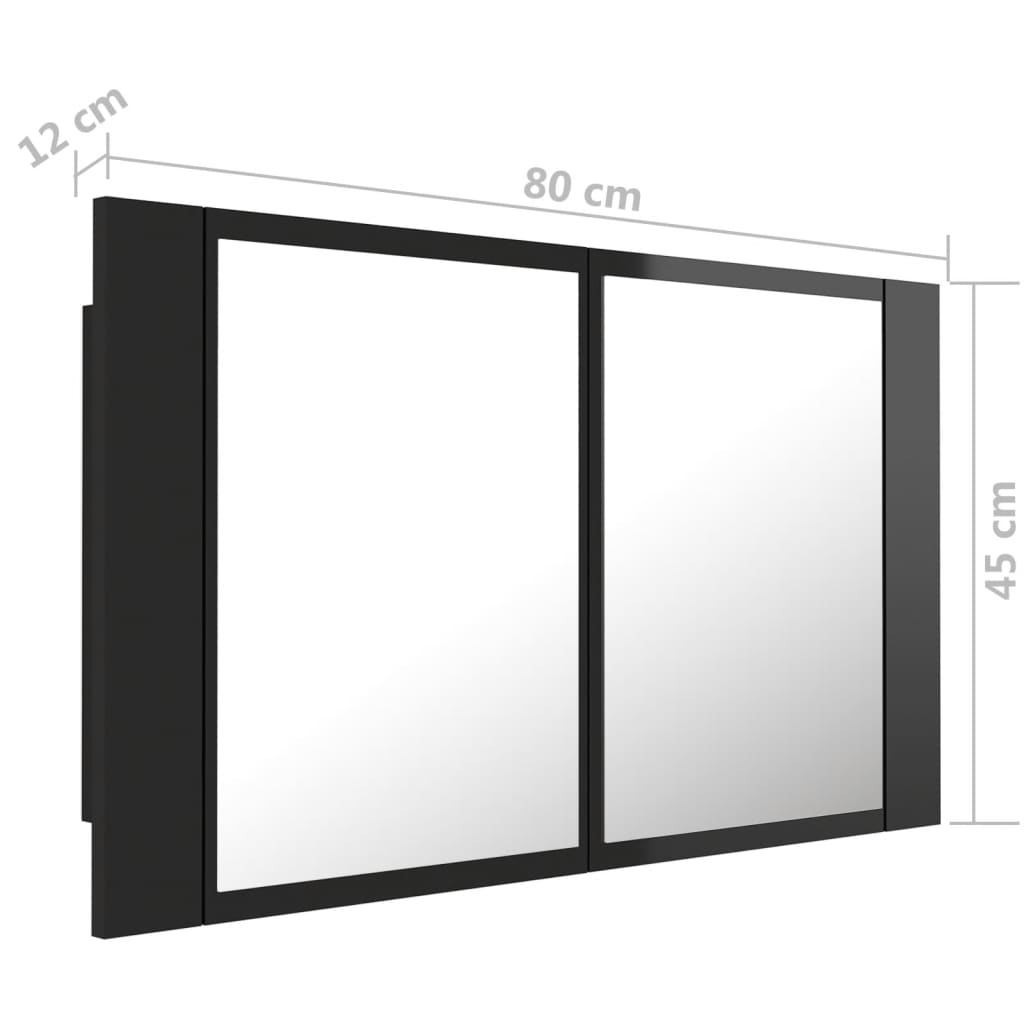 vidaXL Szafka łazienkowa z lustrem i LED, czarna, połysk, akryl