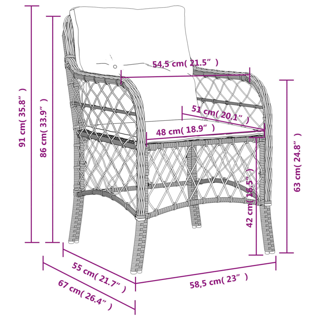vidaXL Krzesła ogrodowe z poduszkami, 2 szt., beżowe, rattan PE
