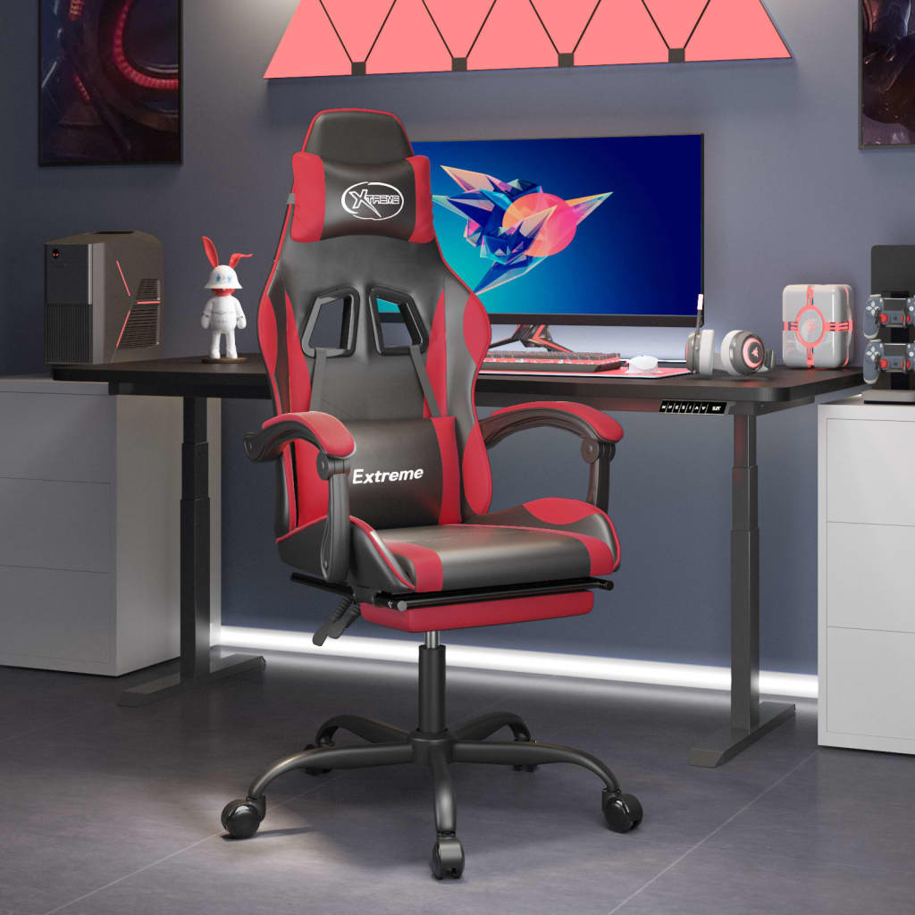 vidaXL Obrotowy fotel gamingowy z podnóżkiem, czarno-czerwony