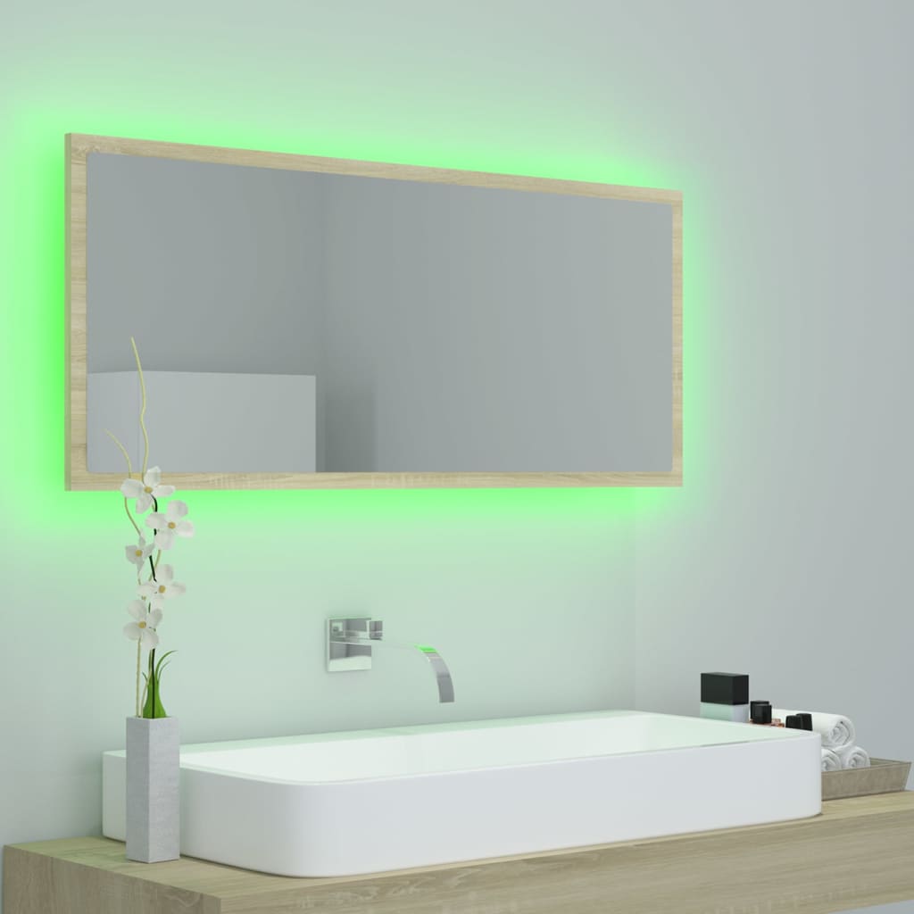 vidaXL Lustro łazienkowe LED, kolor dąb sonoma, 100x8,5x37 cm, akryl