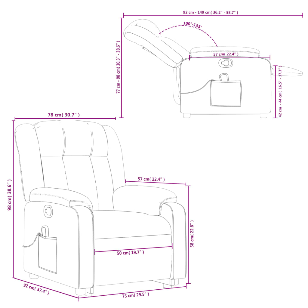 vidaXL Podnoszony fotel masujący, rozkładany, cappuccino, ekoskóra
