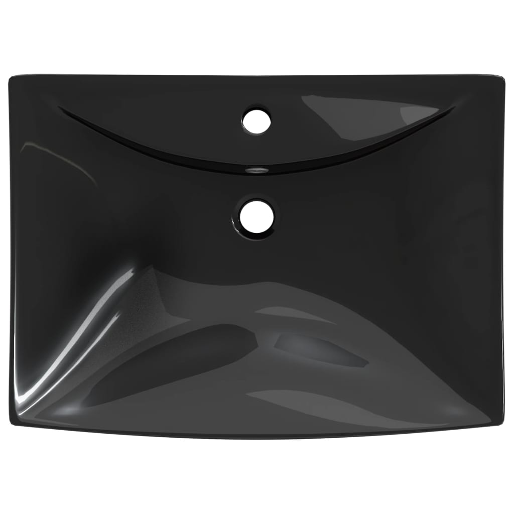 vidaXL Umywalka prostokątna z otworem przelewowym i na baterię, czarna
