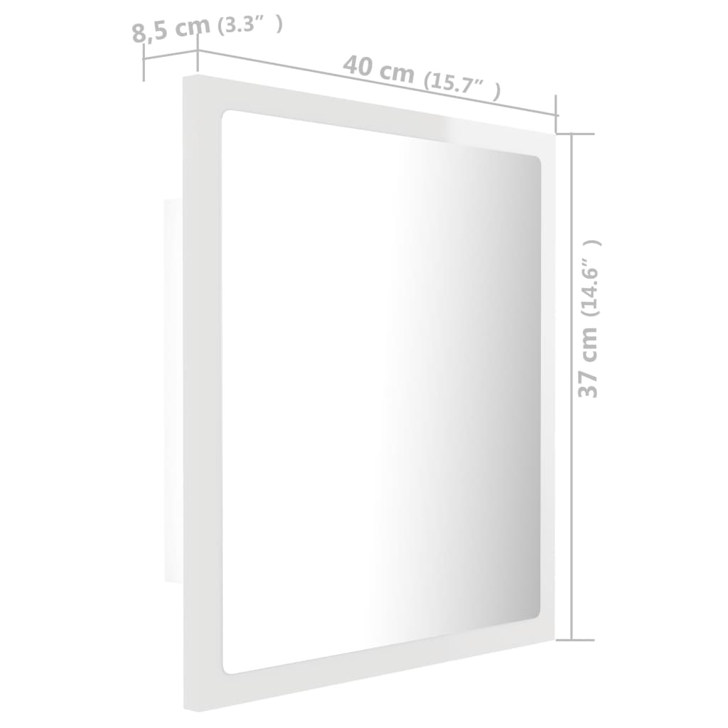 vidaXL Lustro łazienkowe LED, wysoki połysk, białe, 40x8,5x37cm, akryl
