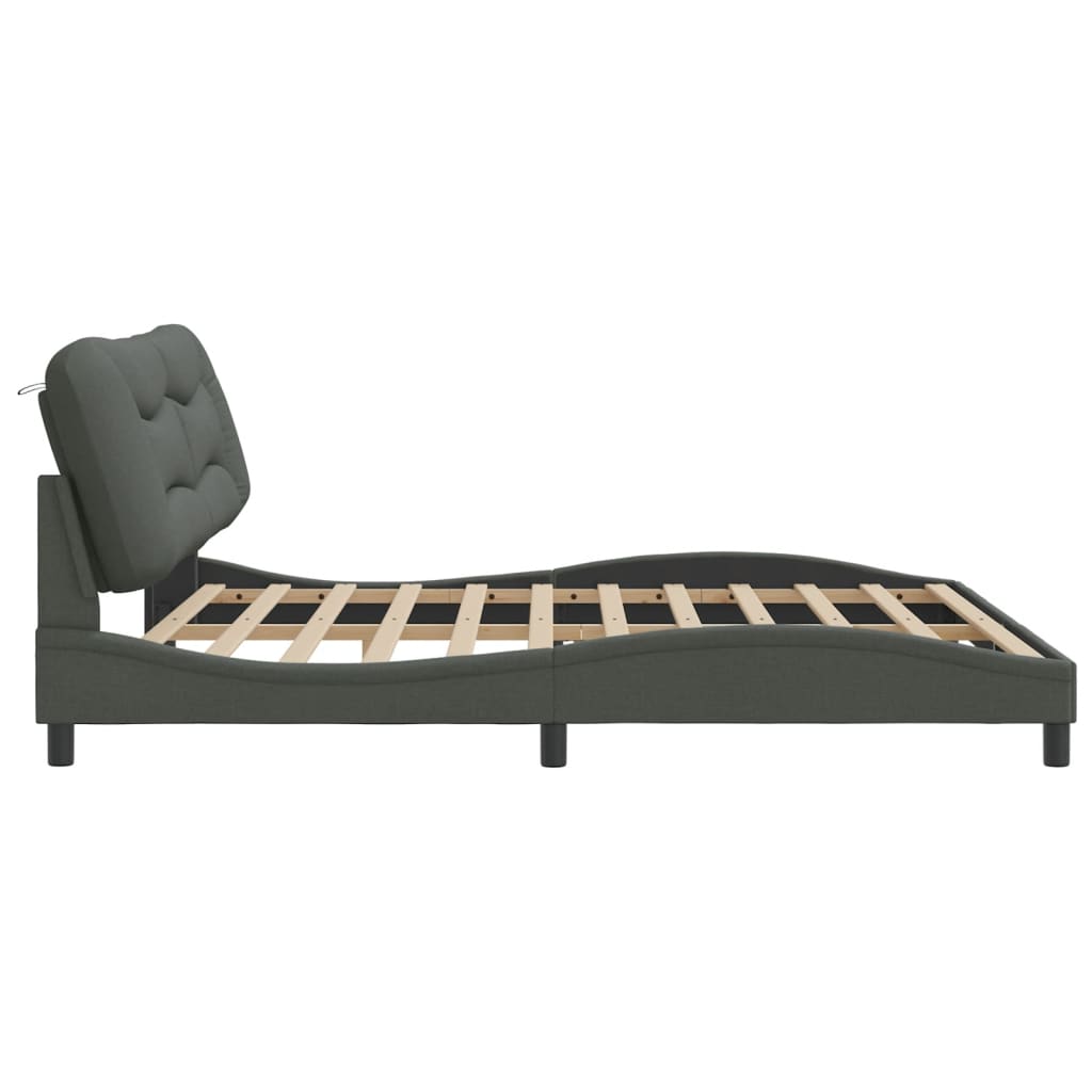 vidaXL Rama łóżka z zagłówkiem, ciemnoszara, 200x200 cm, obita tkaniną