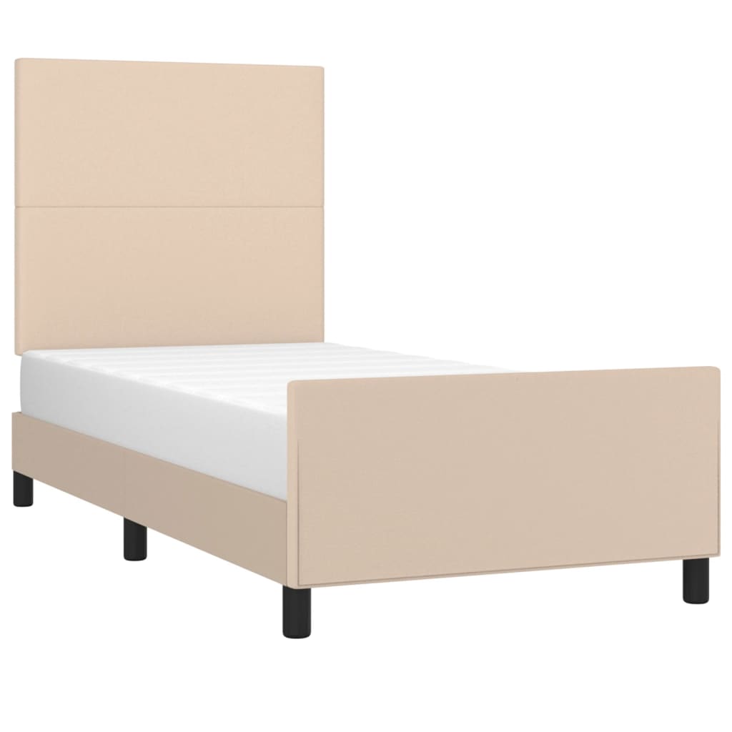 vidaXL Rama łóżka z zagłówkiem, cappuccino, 100x200 cm, sztuczna skóra