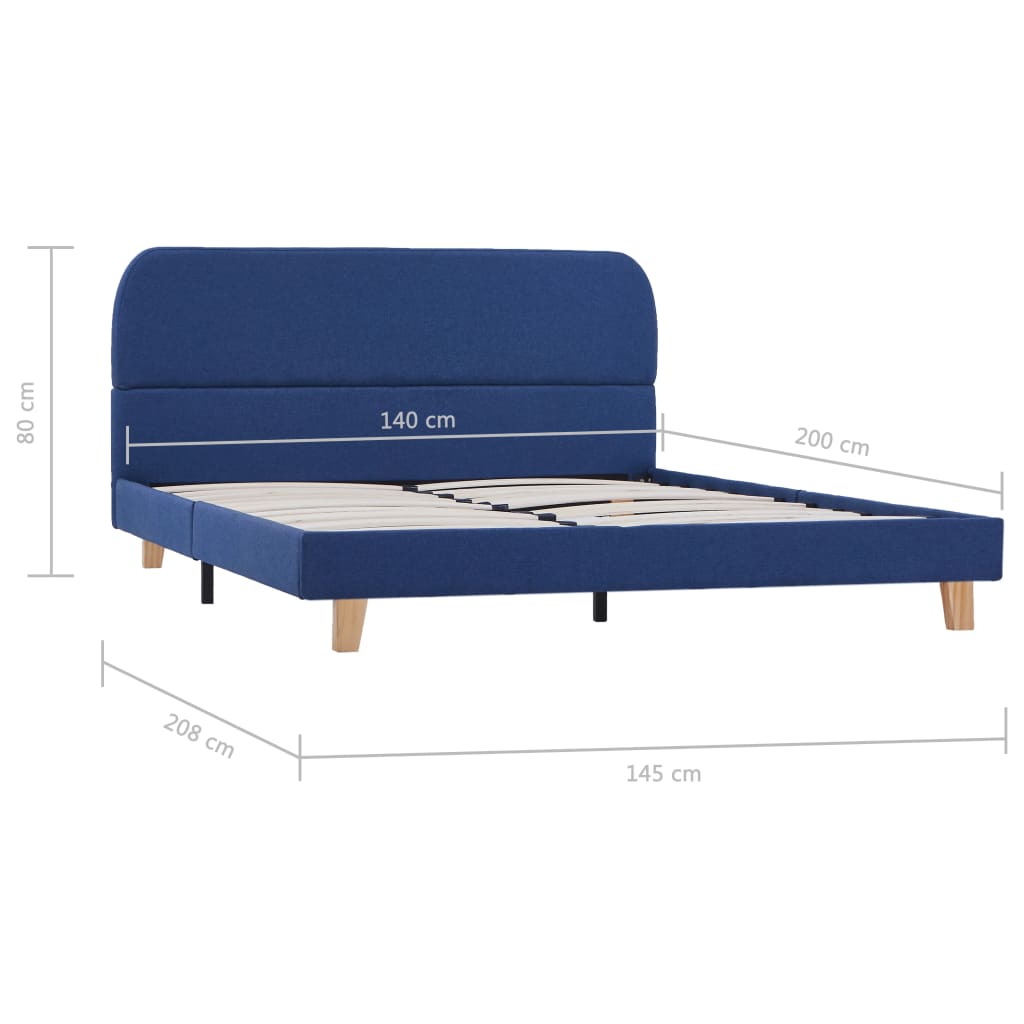 vidaXL Rama łóżka, niebieska, tkanina, 140 x 200 cm