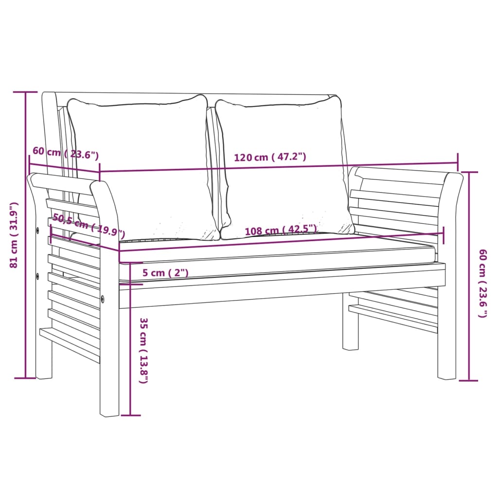 vidaXL 2-cz. zestaw wypoczynkowy do ogrodu, kremowe poduszki, drewno