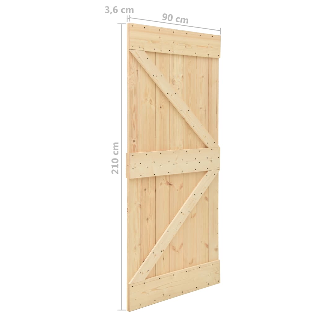 vidaXL Drzwi przesuwne z osprzętem, 90x210 cm, lite drewno sosnowe