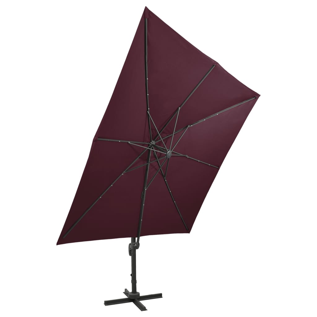 vidaXL Wiszący parasol ze słupkiem i lampkami LED, bordowy, 300 cm