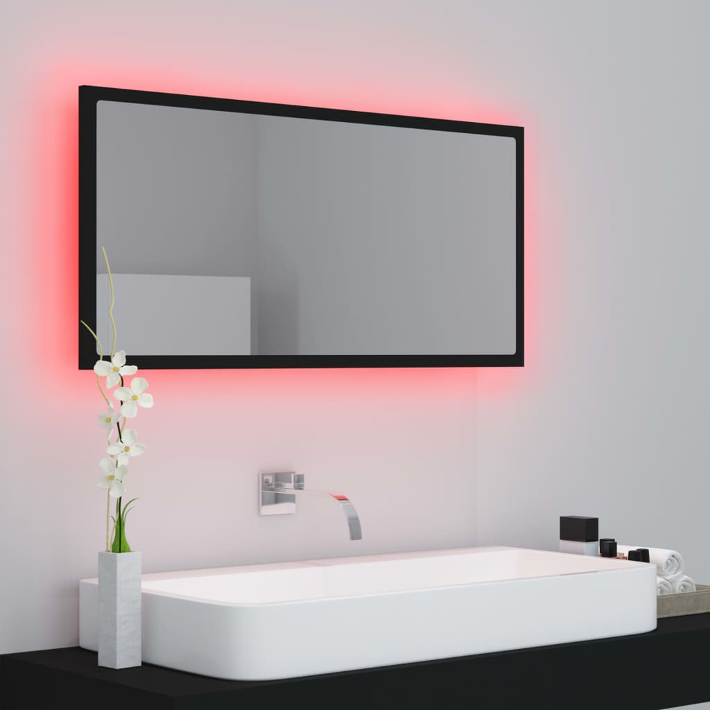 vidaXL Lustro łazienkowe z LED, czarne, 90x8,5x37 cm, akryl