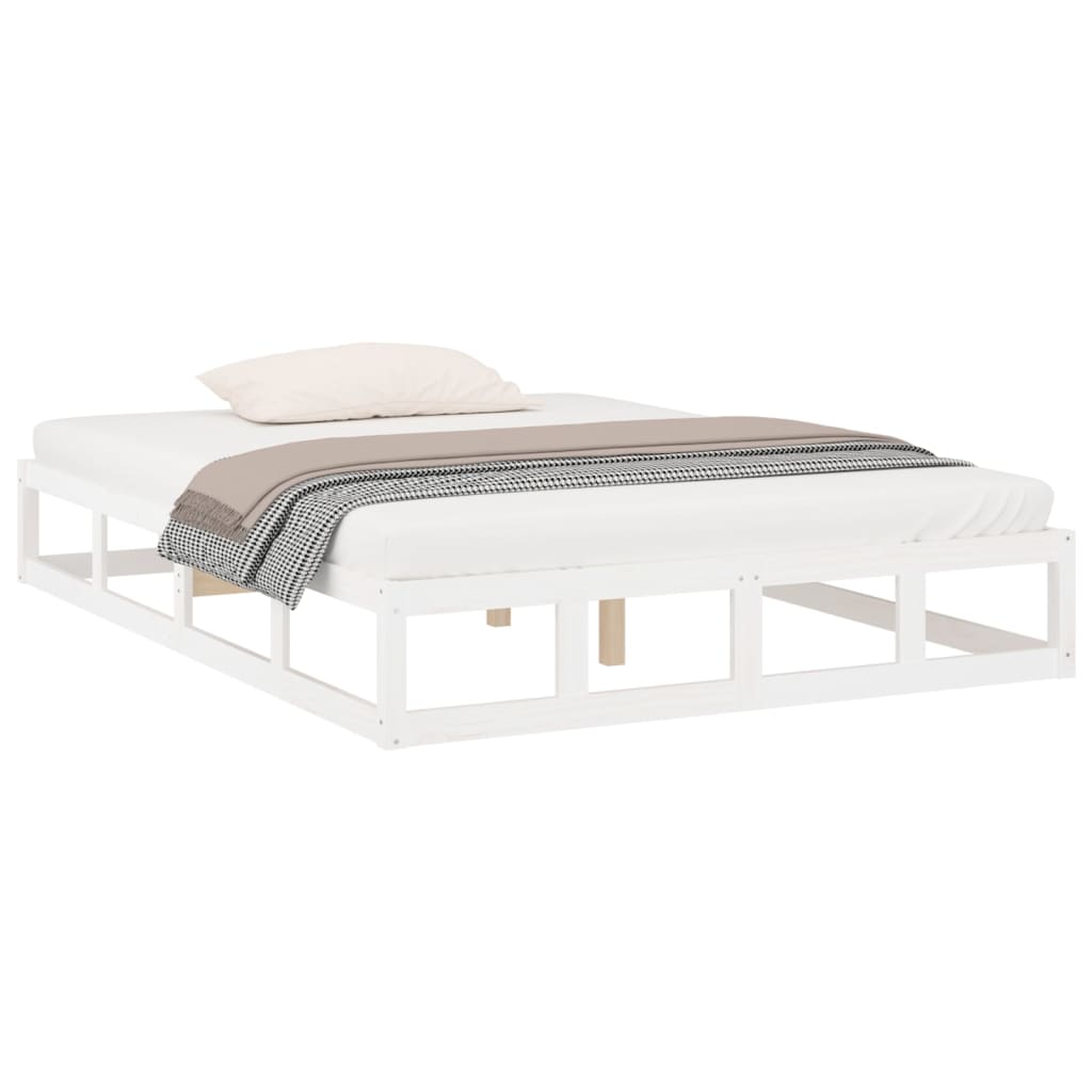 vidaXL Rama łóżka, biała, 135x190 cm, lite drewno