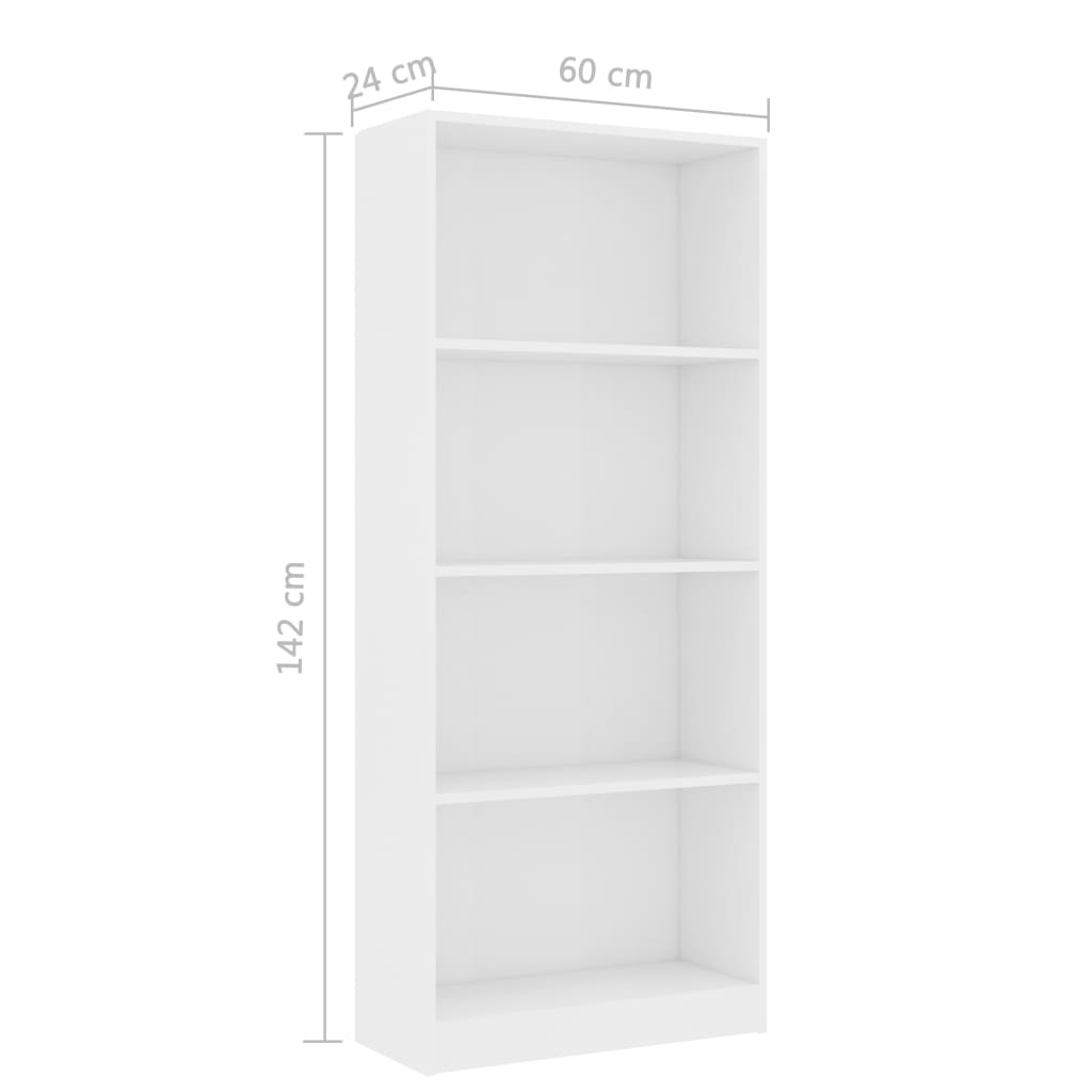 vidaXL 4-poziomowy regał na książki, biały, 60x24x142 cm